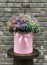 Цветочная композиция из Гипсофила и Розы в шляпной коробке в Новониколаевской