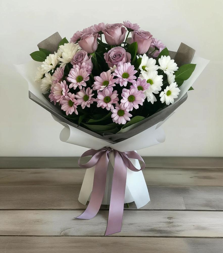 Букет цветов из: Хризантемы и Розы в Новониколаевской