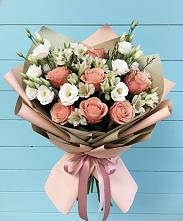 Букет цветов из:  Розы, Альстромерии и Лизиантусы в Новониколаевской