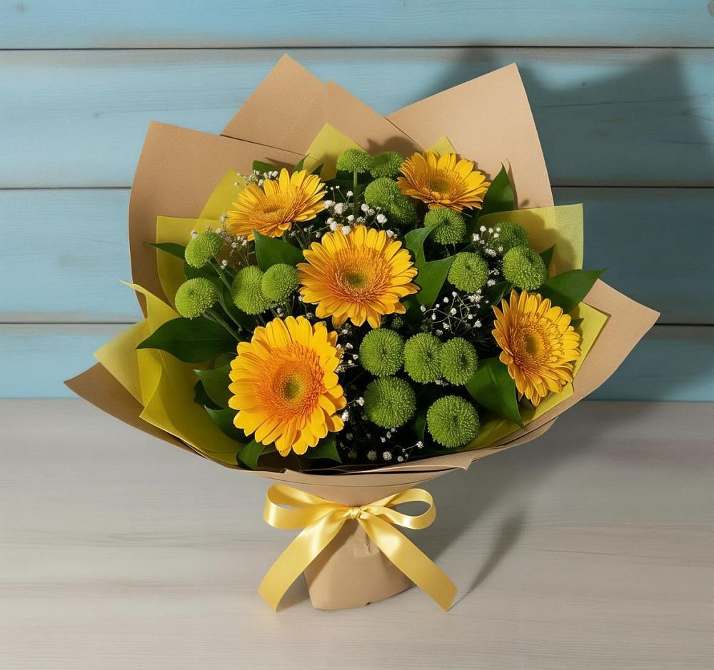 Букет цветов из: Герберы и Хризантемы в Новониколаевской