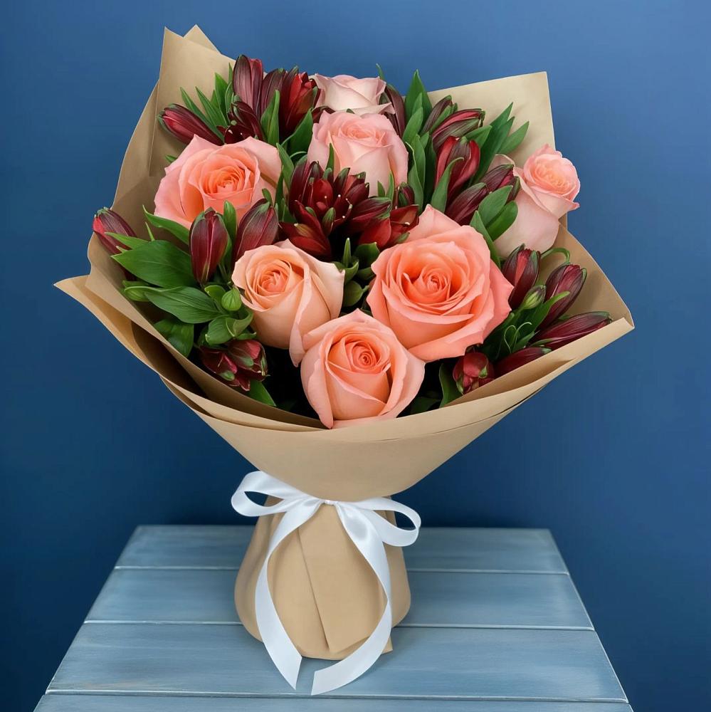 Букет цветов из: Розы и Альстромерии в Новониколаевской