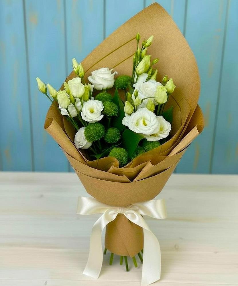 Букет цветов из: Хризантемы и Лизиантусы в Новониколаевской