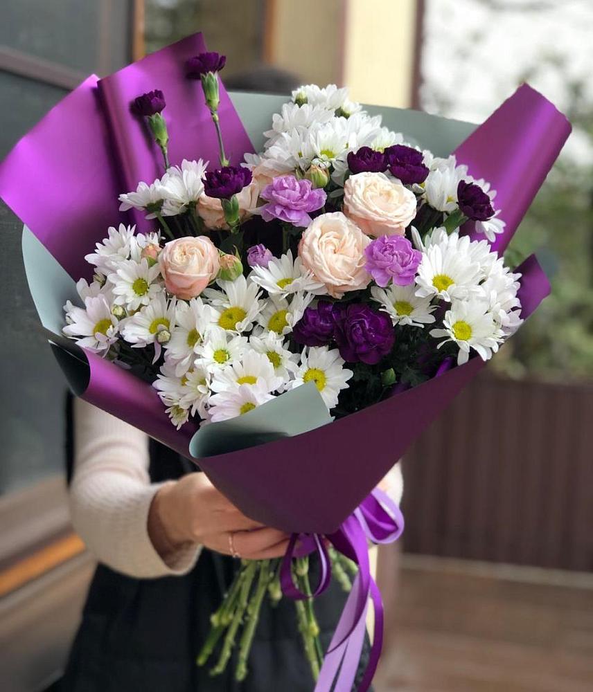 Букет цветов из: Хризантемы, Гвоздики и Розы в Новониколаевской