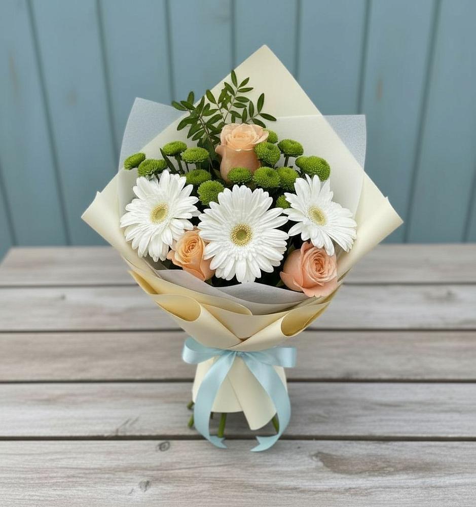 Букет цветов из: Герберы, Розы и Хризантемы в Новониколаевской