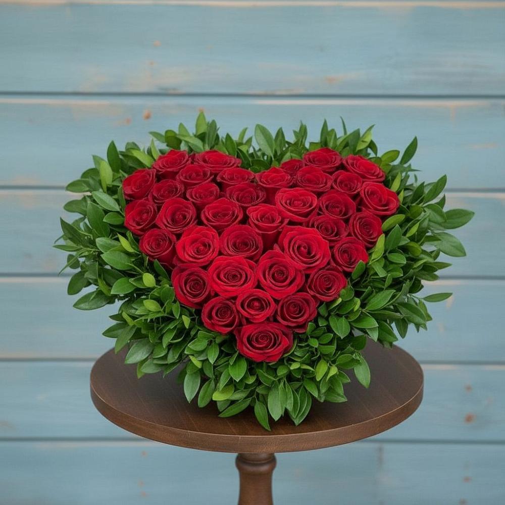 Цветочная композиция из Розы в виде сердца в Новониколаевской