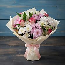 Букет цветов из:  Хризантемы, Альстромерии и Розы #REPLACE_PRED# Новониколаевской