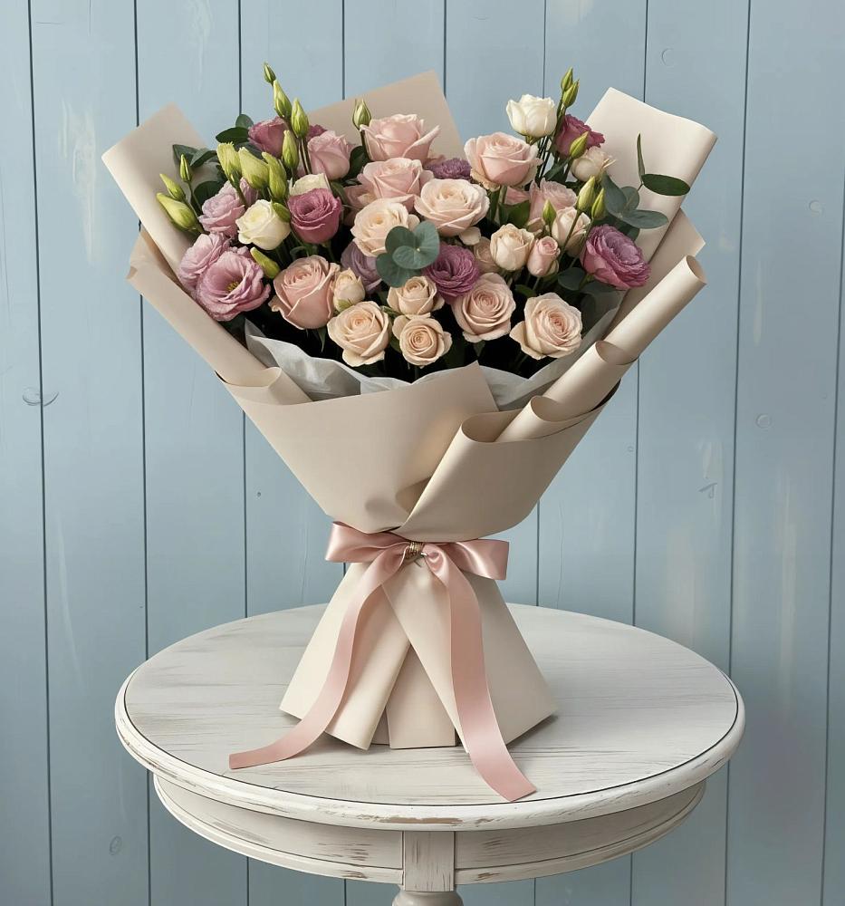 Букет цветов из: Розы и Лизиантусы в Новониколаевской