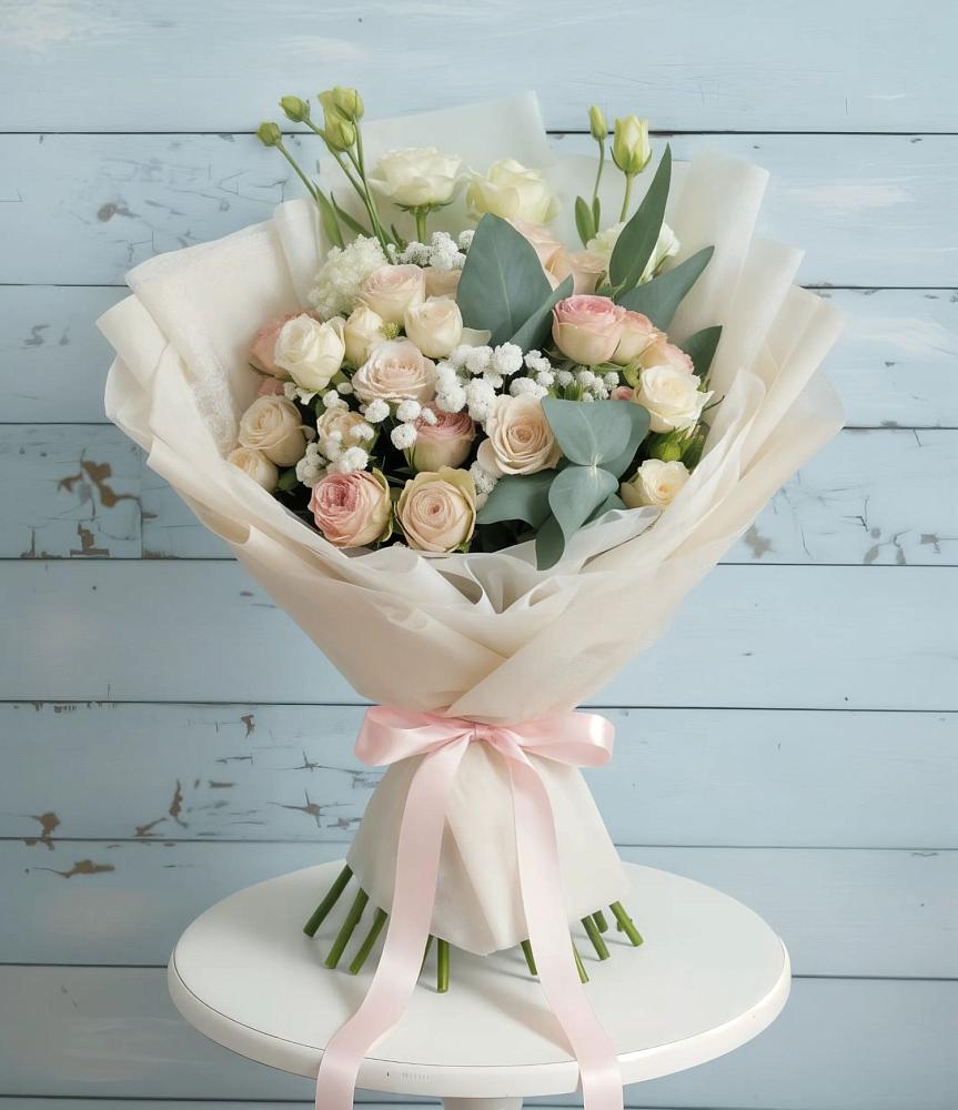 Букет цветов из: Розы и Лизиантусы в Новониколаевской