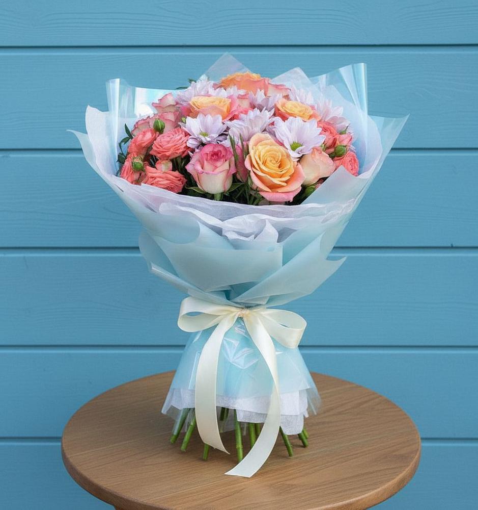 Букет цветов из: Хризантемы и Розы в Новониколаевской