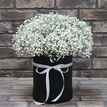 Цветочная композиция из Гипсофила в шляпной коробке в Новониколаевской