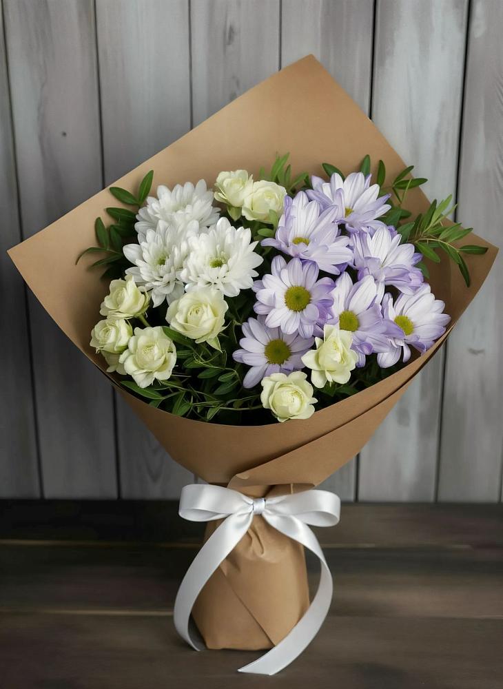 Букет цветов из: Хризантемы и Розы в Новониколаевской